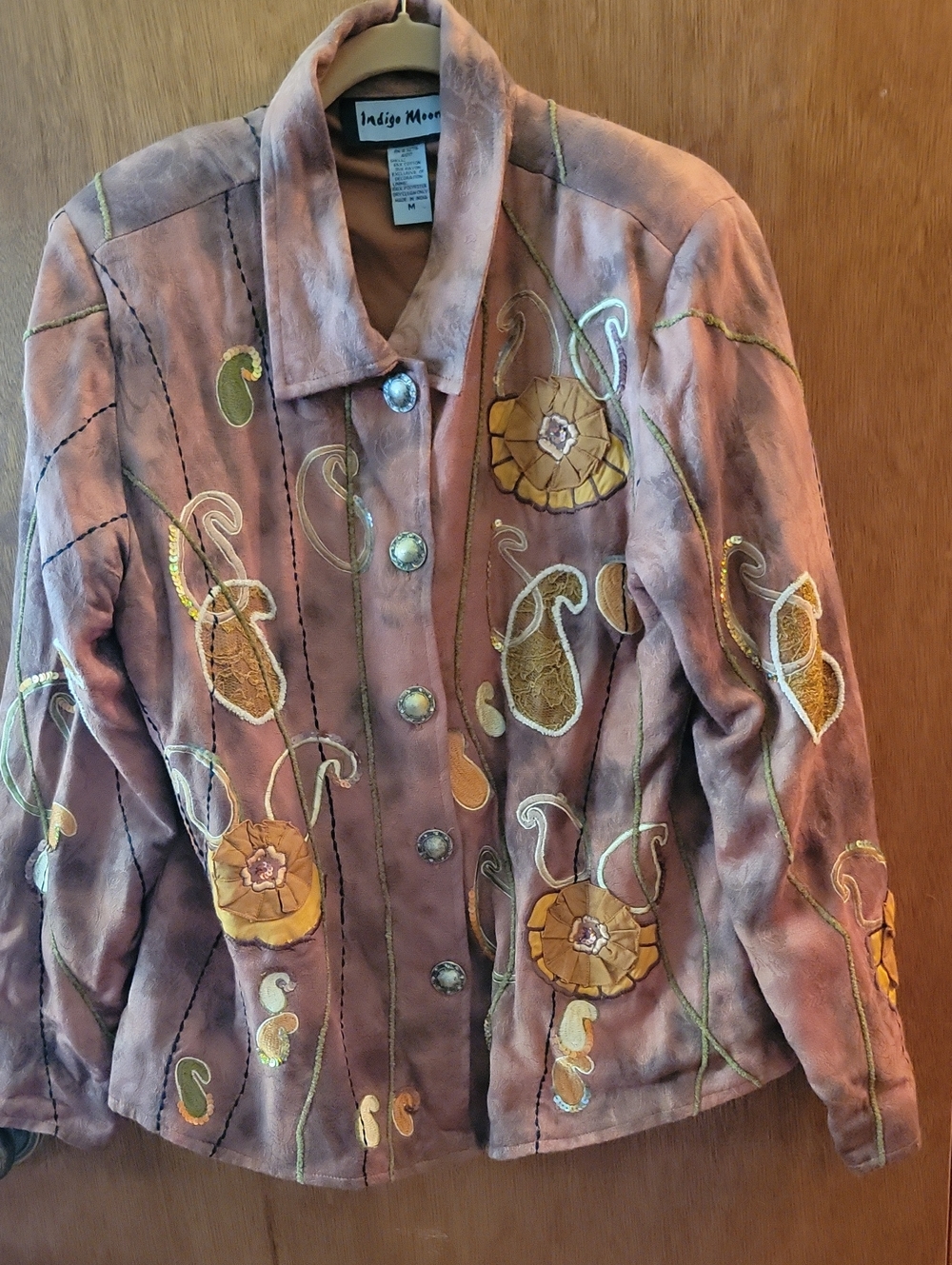 Indigo Moon Shades Of Browns  Embroidered Floral Jacket